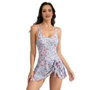 Damen-Badekleid mit floralem Muster und seitlichem Knotendetail