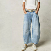 Sophie | Damen Barrel-Leg Jeans Cropped Mid-Rise Denim