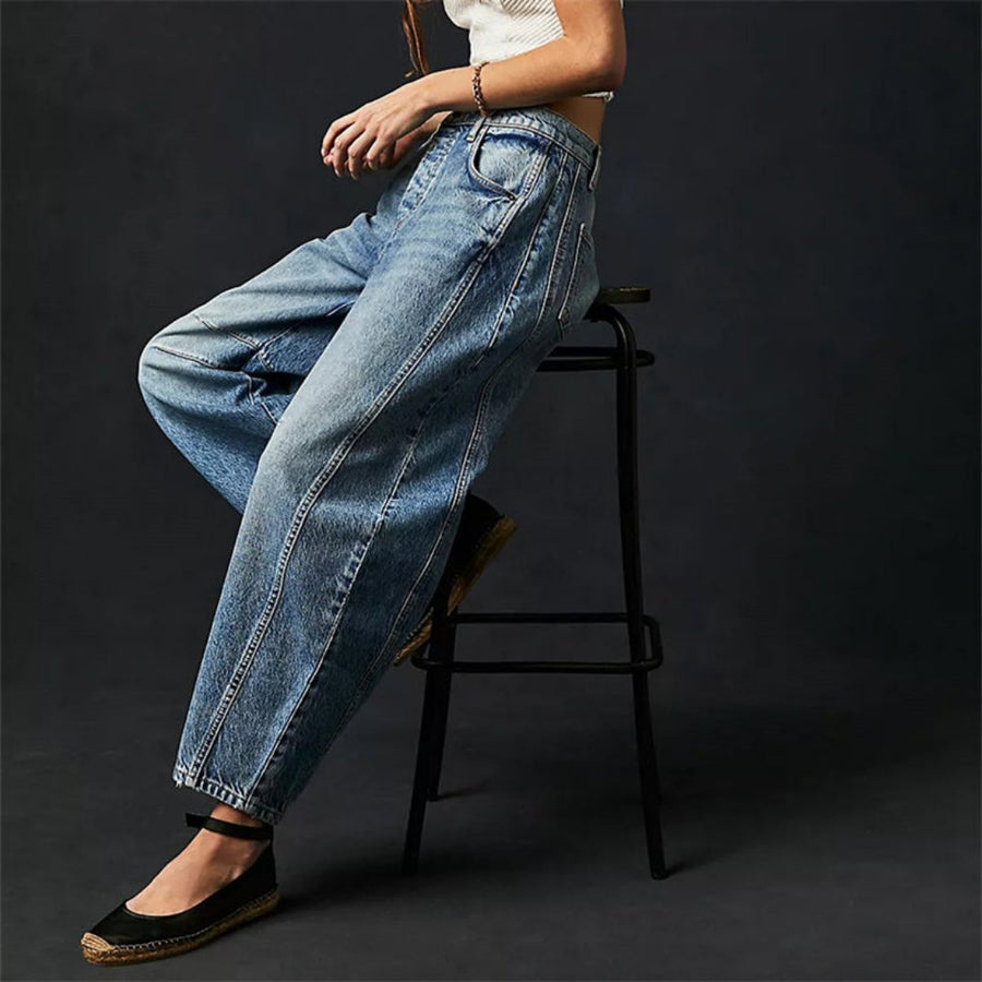 Sophie | Damen Barrel-Leg Jeans Cropped Mid-Rise Denim
