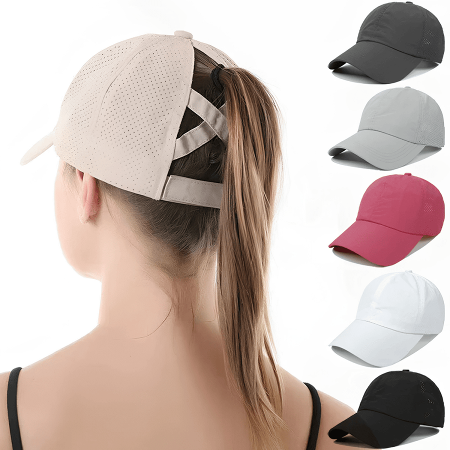 Damen Baseball Cap Atmungsaktiv mit Zopfloch
