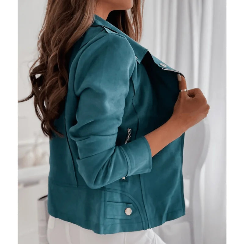 Damen Bikerjacke in Wildleder-Optik mit Reißverschluss