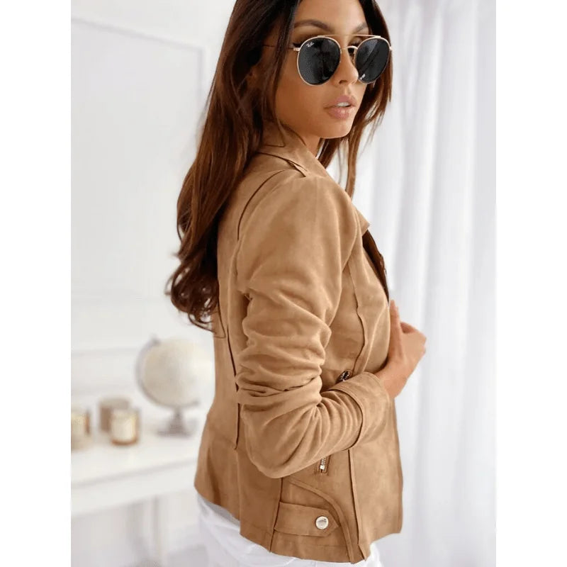 Damen Bikerjacke in Wildleder-Optik mit Reißverschluss