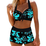 Damen-Bikini-Set mit floralem Muster, Neckholder-Oberteil und Shorts