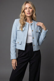 Hannah | Damen Blazer Kurz Tweed Rundausschnitt Goldknöpfe