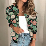 Damen Bomberjacke mit Blumenmuster und schwarzen Bündchen
