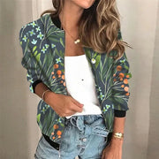 Damen Bomberjacke mit Blumenmuster und schwarzen Bündchen