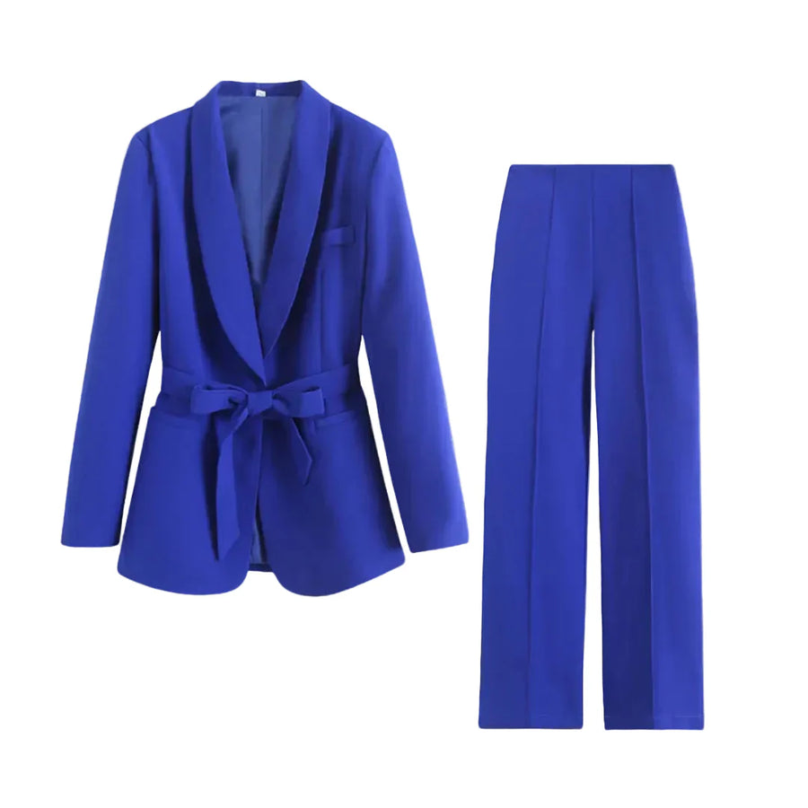 Damen Blazer- und Hosen-Set mit Bindegürtel