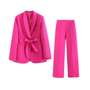 Damen Blazer- und Hosen-Set mit Bindegürtel
