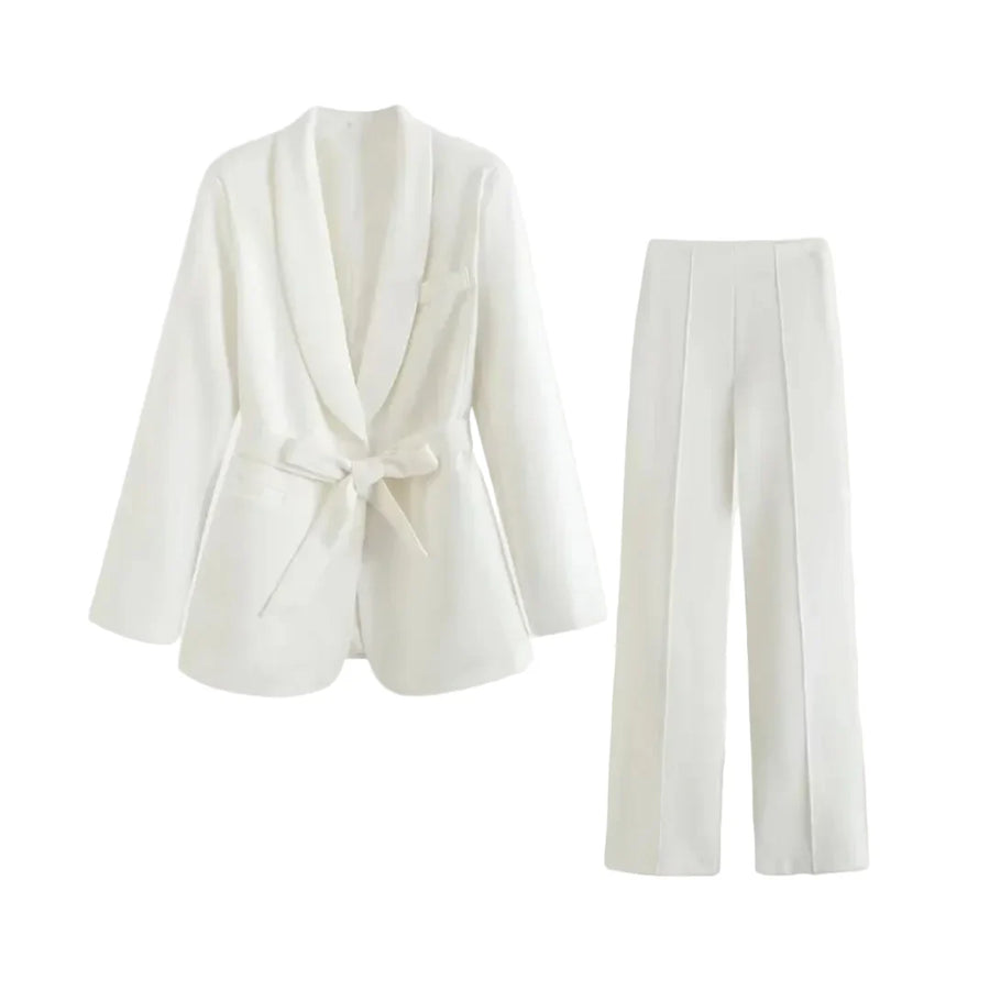 Damen Blazer- und Hosen-Set mit Bindegürtel