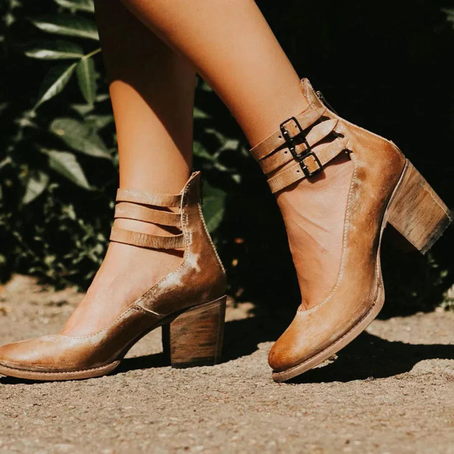 Damen Blockabsatz Pumps mit Riemen und Reißverschluss