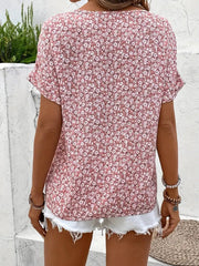 Katharina | Damen Bluse Baumwolle Blumenmuster Kurzarm Knopfleiste