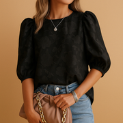 Damen-Bluse mit Blumenmuster, Puffärmeln und Rundhalsausschnitt