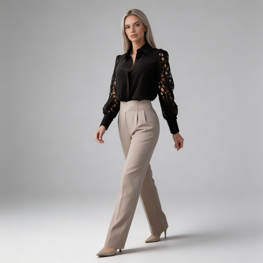 Damen-Bluse mit Cut-out-Ärmeln und Umlegekragen