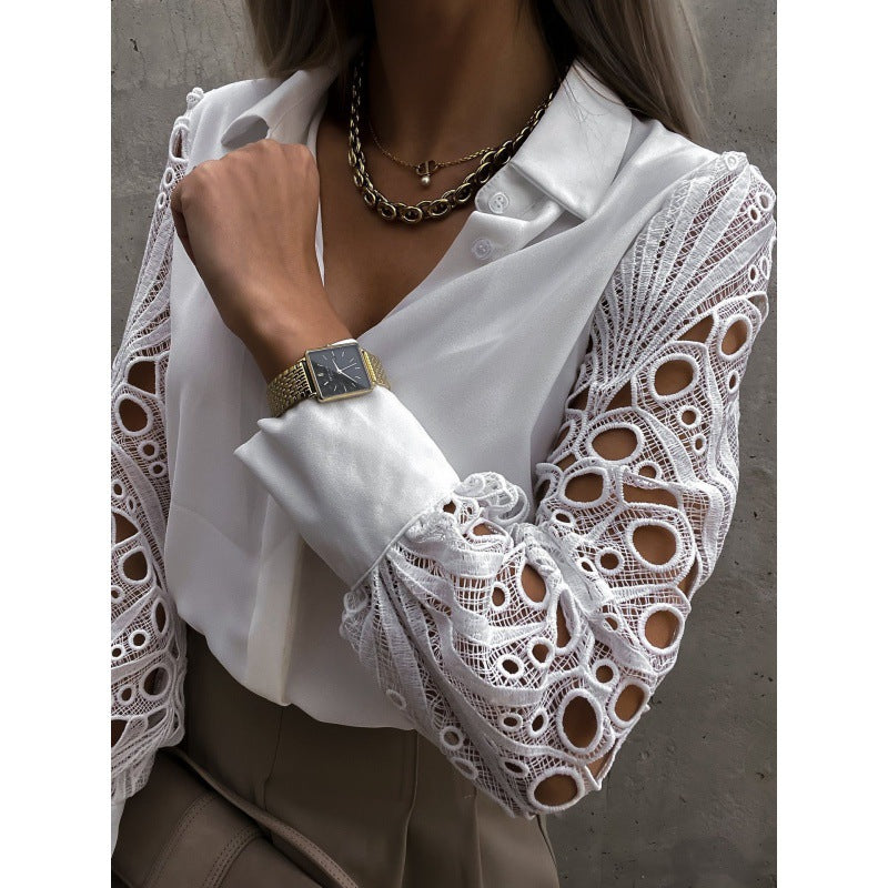 Damen-Bluse mit Cut-out-Ärmeln und Umlegekragen