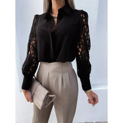 Damen-Bluse mit Knopfleiste und Ärmeln mit Durchbruchmuster
