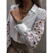 Damen-Bluse mit Knopfleiste und Ärmeln mit Durchbruchmuster