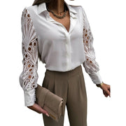 Damen-Bluse mit Knopfleiste und Ärmeln mit Durchbruchmuster