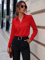 Damen Bluse mit Kragenausschnitt, langen Ärmeln und Knopfleiste
