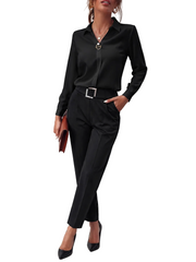 Damen Bluse mit Kragenausschnitt, langen Ärmeln und Knopfleiste