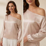 Damen-Bluse mit One-Shoulder-Ausschnitt und Ballonärmeln