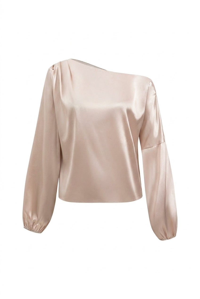 Damen-Bluse mit One-Shoulder-Ausschnitt und Ballonärmeln