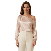 Damen-Bluse mit One-Shoulder-Ausschnitt und Ballonärmeln