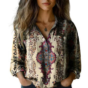 Damen Bluse mit Ornamentdruck und Knopfleiste