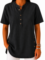 Damen Bluse mit Rundhalsausschnitt und Knopfleiste