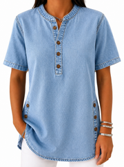 Damen Bluse mit Rundhalsausschnitt und Knopfleiste