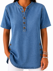 Damen Bluse mit Rundhalsausschnitt und Knopfleiste