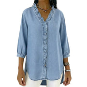 Damen-Bluse mit Rüschenbesatz und 3/4-Ärmeln