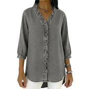 Damen-Bluse mit Rüschenbesatz und 3/4-Ärmeln