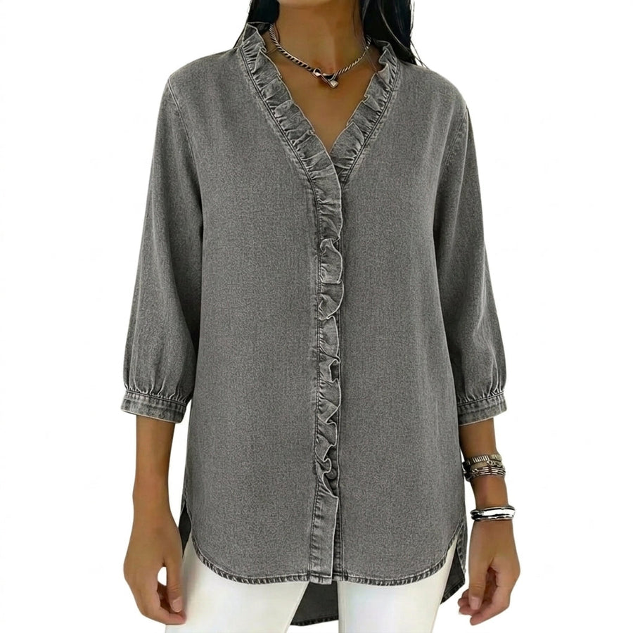 Damen-Bluse mit Rüschenbesatz und 3/4-Ärmeln