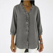 Damen-Bluse mit Rüschenbesatz und 3/4-Ärmeln