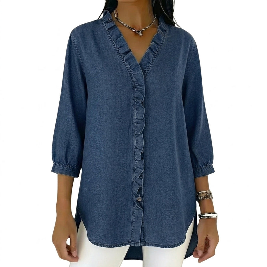 Damen-Bluse mit Rüschenbesatz und 3/4-Ärmeln