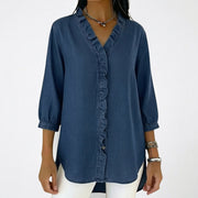 Damen-Bluse mit Rüschenbesatz und 3/4-Ärmeln