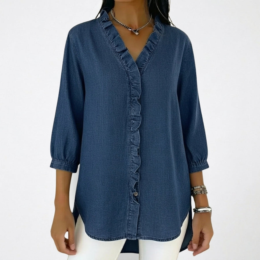 Damen-Bluse mit Rüschenbesatz und 3/4-Ärmeln