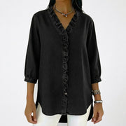Damen-Bluse mit Rüschenbesatz und 3/4-Ärmeln