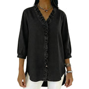Damen-Bluse mit Rüschenbesatz und 3/4-Ärmeln