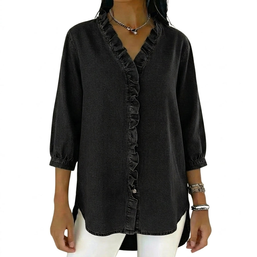 Damen-Bluse mit Rüschenbesatz und 3/4-Ärmeln