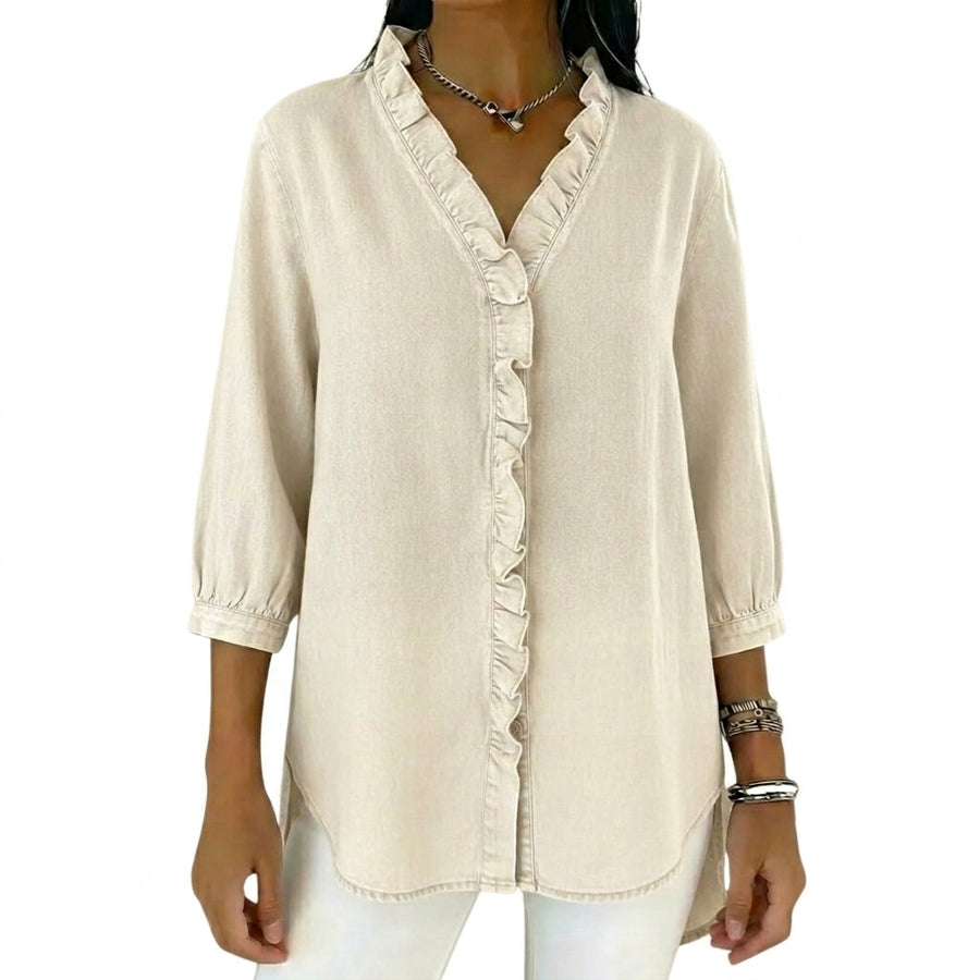 Damen-Bluse mit Rüschenbesatz und 3/4-Ärmeln