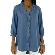 Damen-Bluse mit Rüschenbesatz und 3/4-Ärmeln