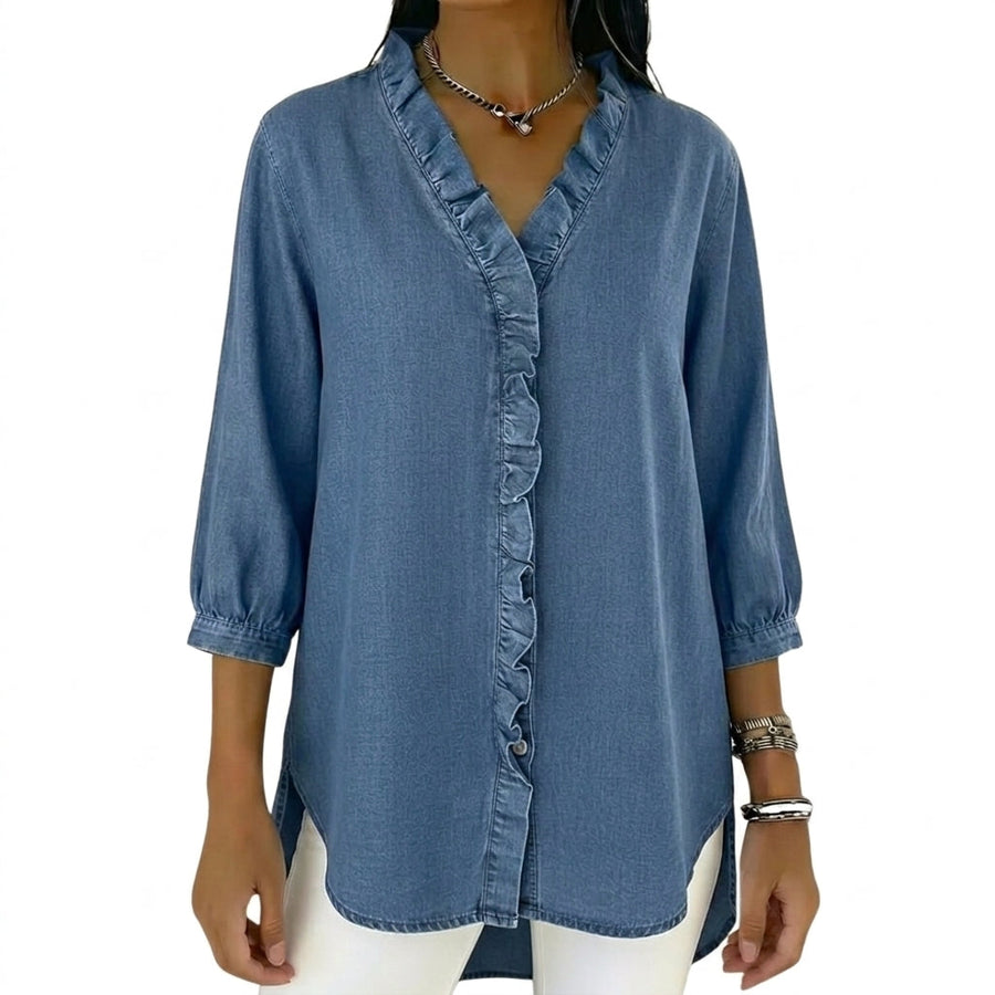 Damen-Bluse mit Rüschenbesatz und 3/4-Ärmeln
