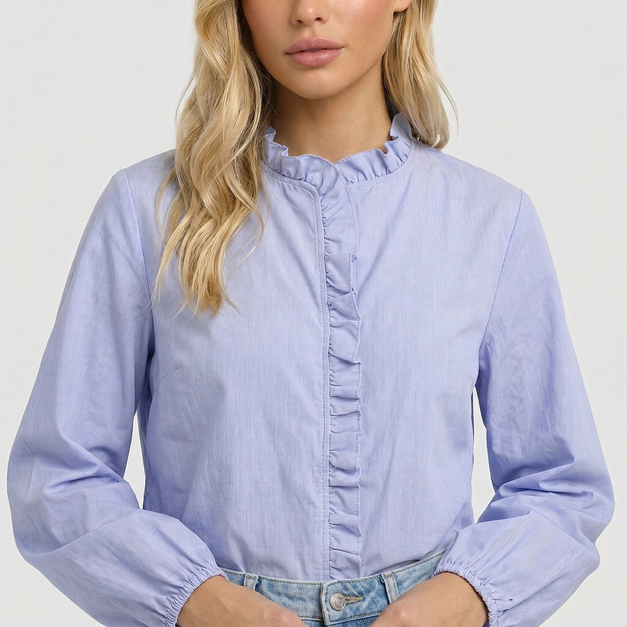 Damen-Bluse mit Rüschendetails und elastischen Ärmelbündchen