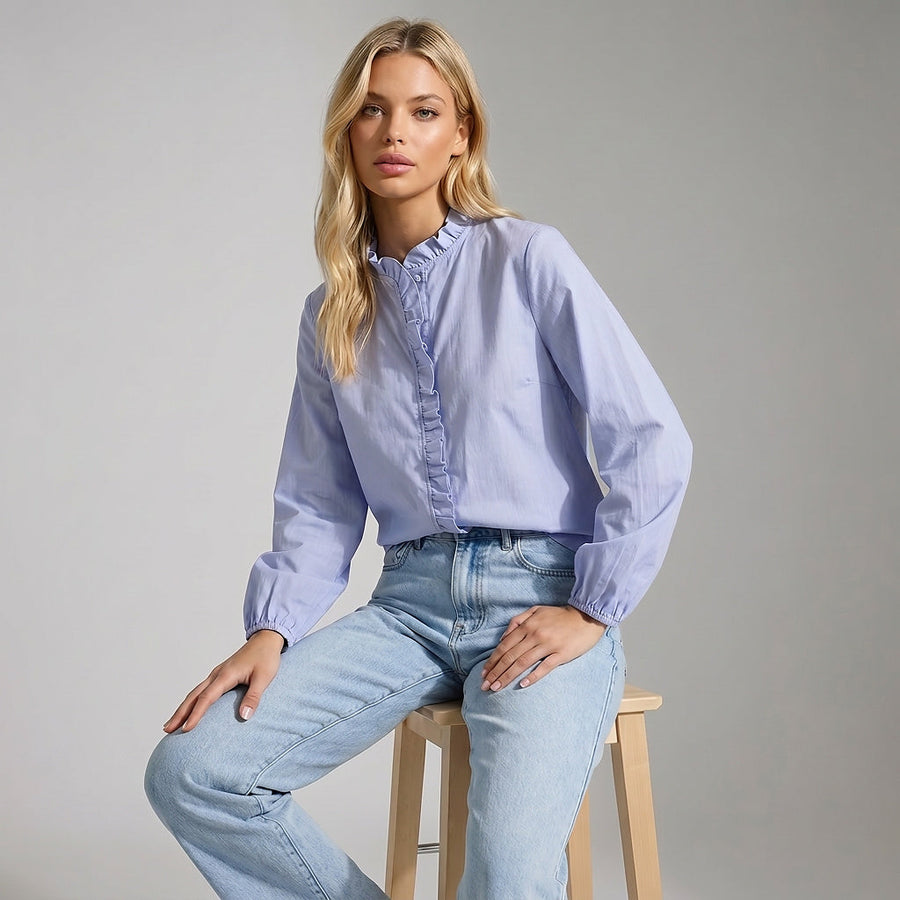 Damen-Bluse mit Rüschendetails und elastischen Ärmelbündchen