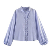 Damen-Bluse mit Rüschendetails und elastischen Ärmelbündchen