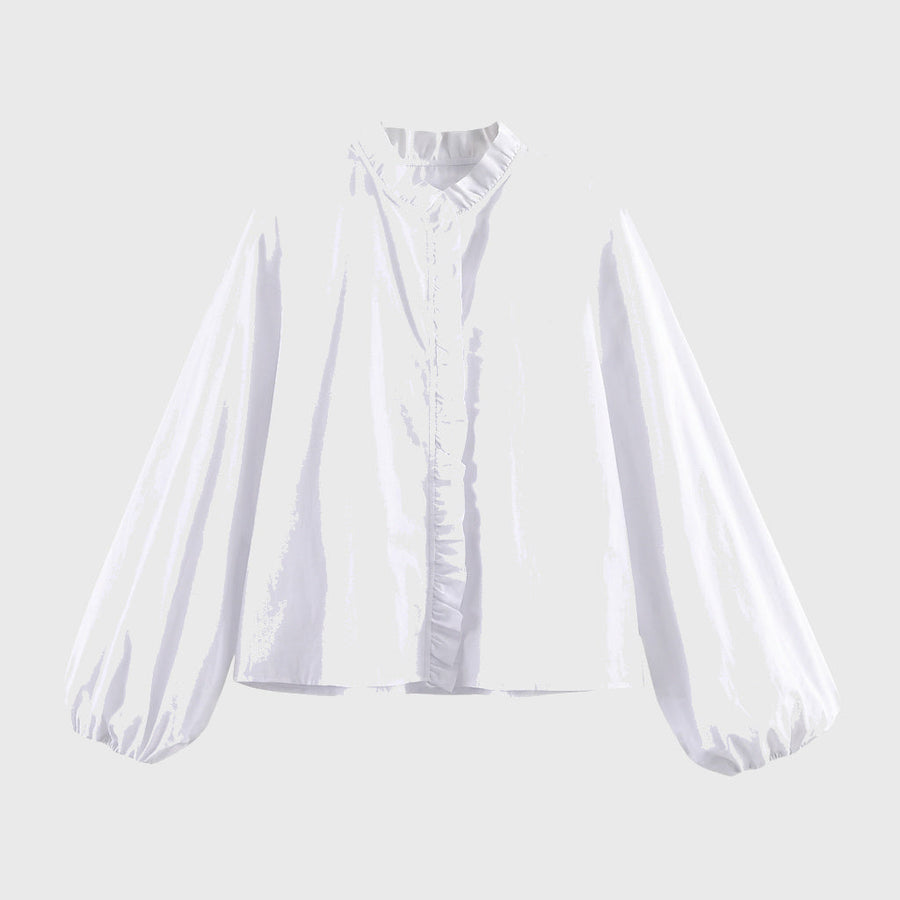 Damen-Bluse mit Rüschendetails und elastischen Ärmelbündchen