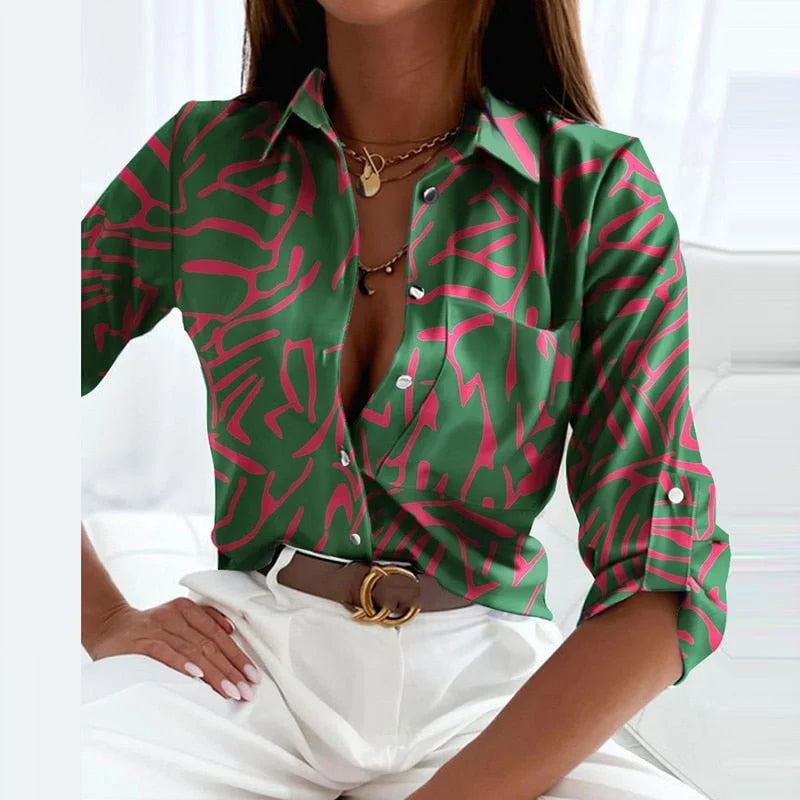 Damen Bluse mit Umlegekragen und grafischem Muster