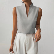 Clara | Damen Bluse ärmellos gestreift V-Ausschnitt