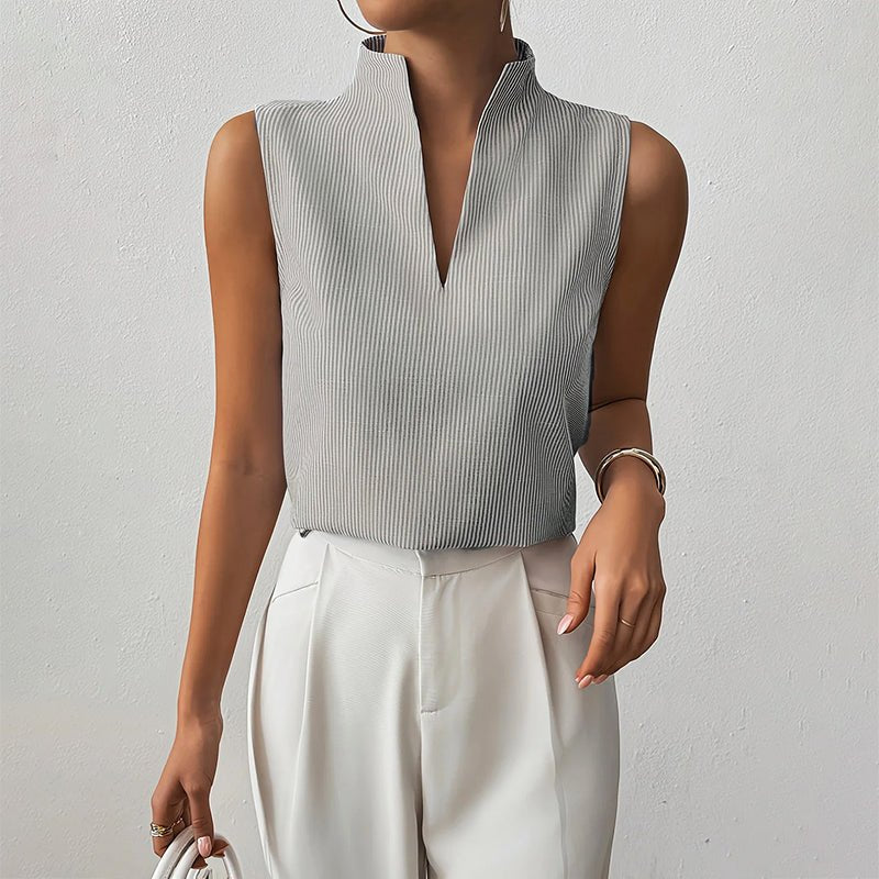 Clara | Damen Bluse ärmellos gestreift V-Ausschnitt